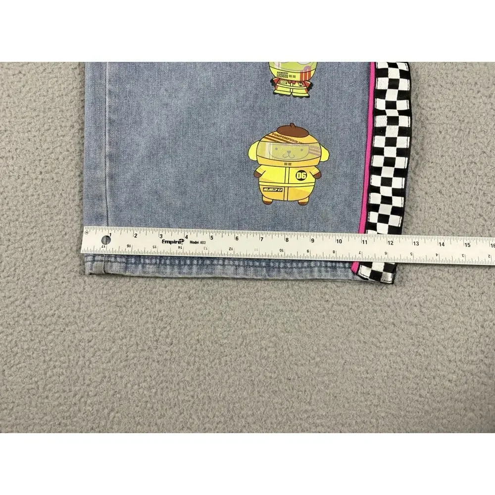 Hello Kitty Racing Team Jeans Women’s 13 Blue Wide Leg Baggy Tokyo Speed Check